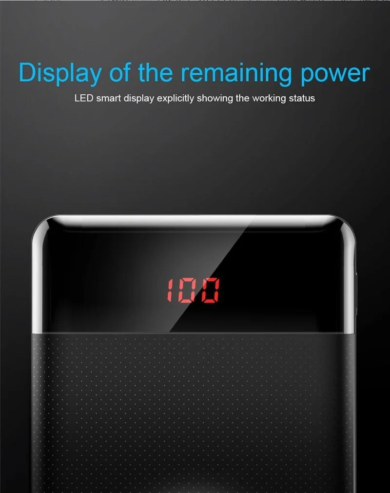 Baseus 10000mAh Powerbank Dual USB LCD Powerbank Slim Poverbank Tragbares externes Ladegerät für Xiaomi-Handys