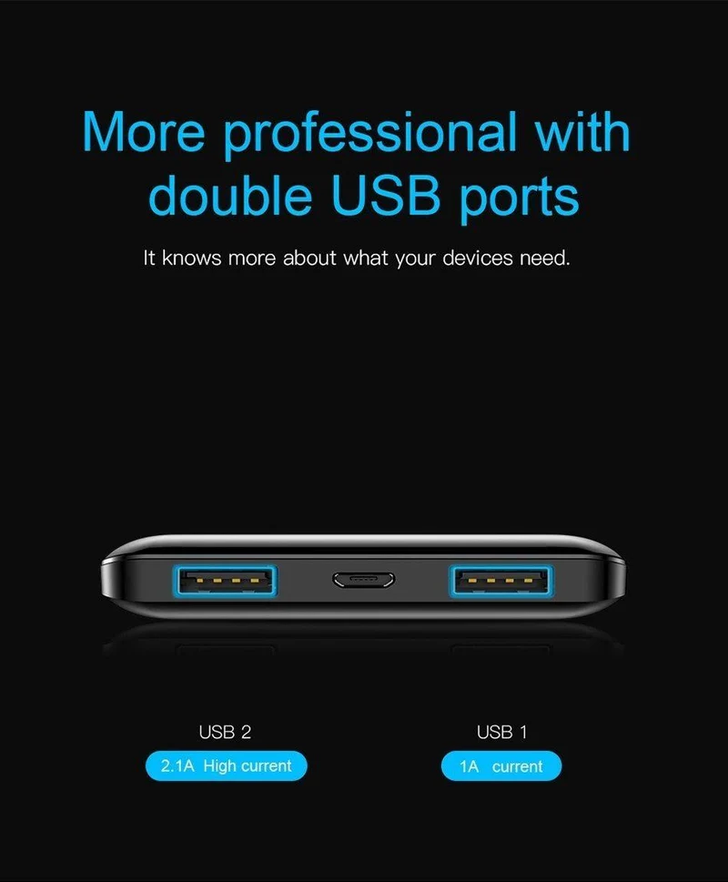 Baseus 10000mAh Powerbank Dual USB LCD Powerbank Slim Poverbank Tragbares externes Ladegerät für Xiaomi-Handys