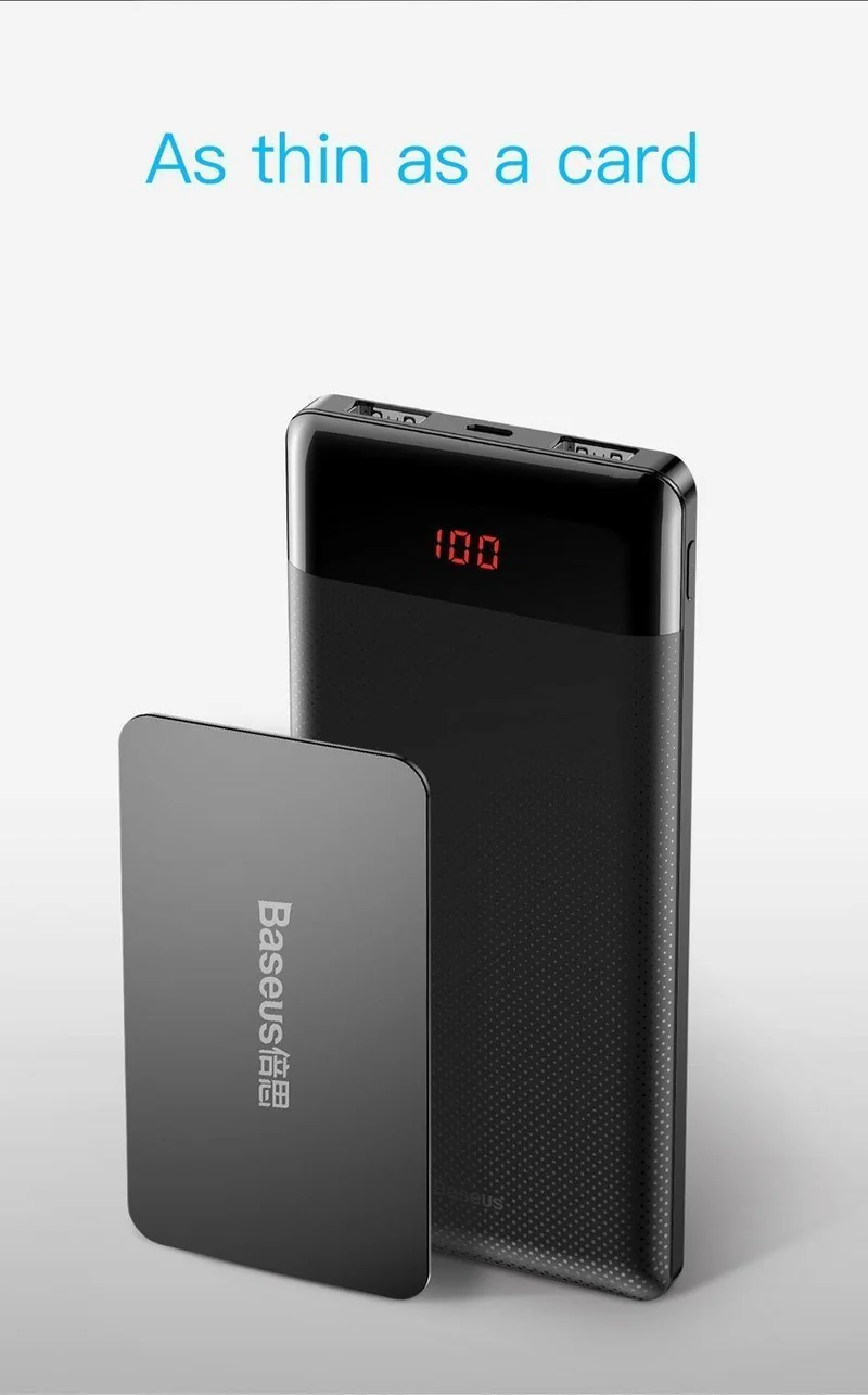 Baseus 10000mAh Powerbank Dual USB LCD Powerbank Slim Poverbank Tragbares externes Ladegerät für Xiaomi-Handys