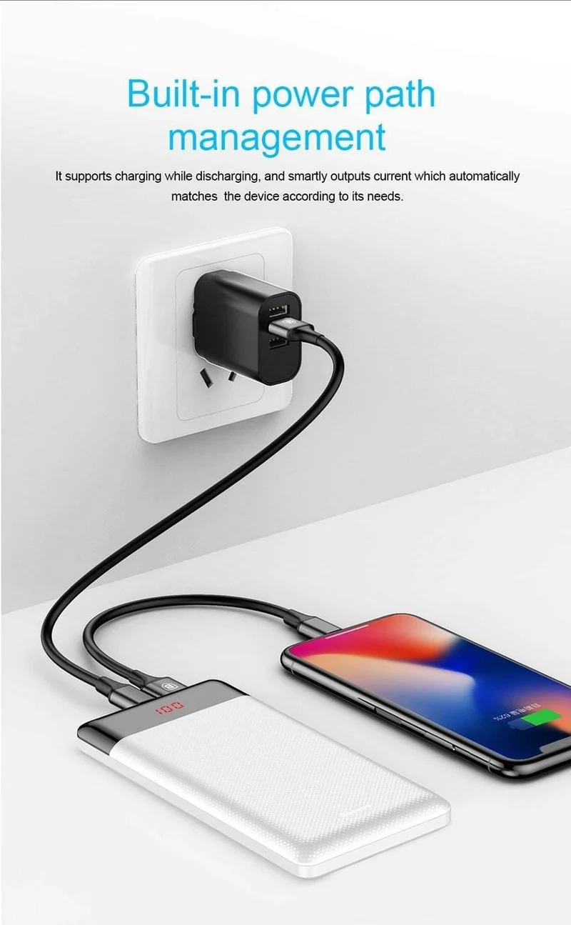 Baseus 10000mAh Powerbank Dual USB LCD Powerbank Slim Poverbank Tragbares externes Ladegerät für Xiaomi-Handys