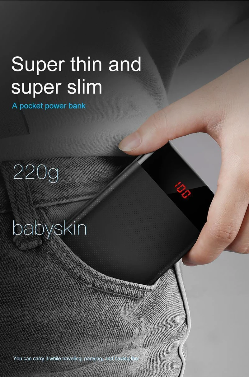 Baseus 10000mAh Powerbank Dual USB LCD Powerbank Slim Poverbank Tragbares externes Ladegerät für Xiaomi-Handys