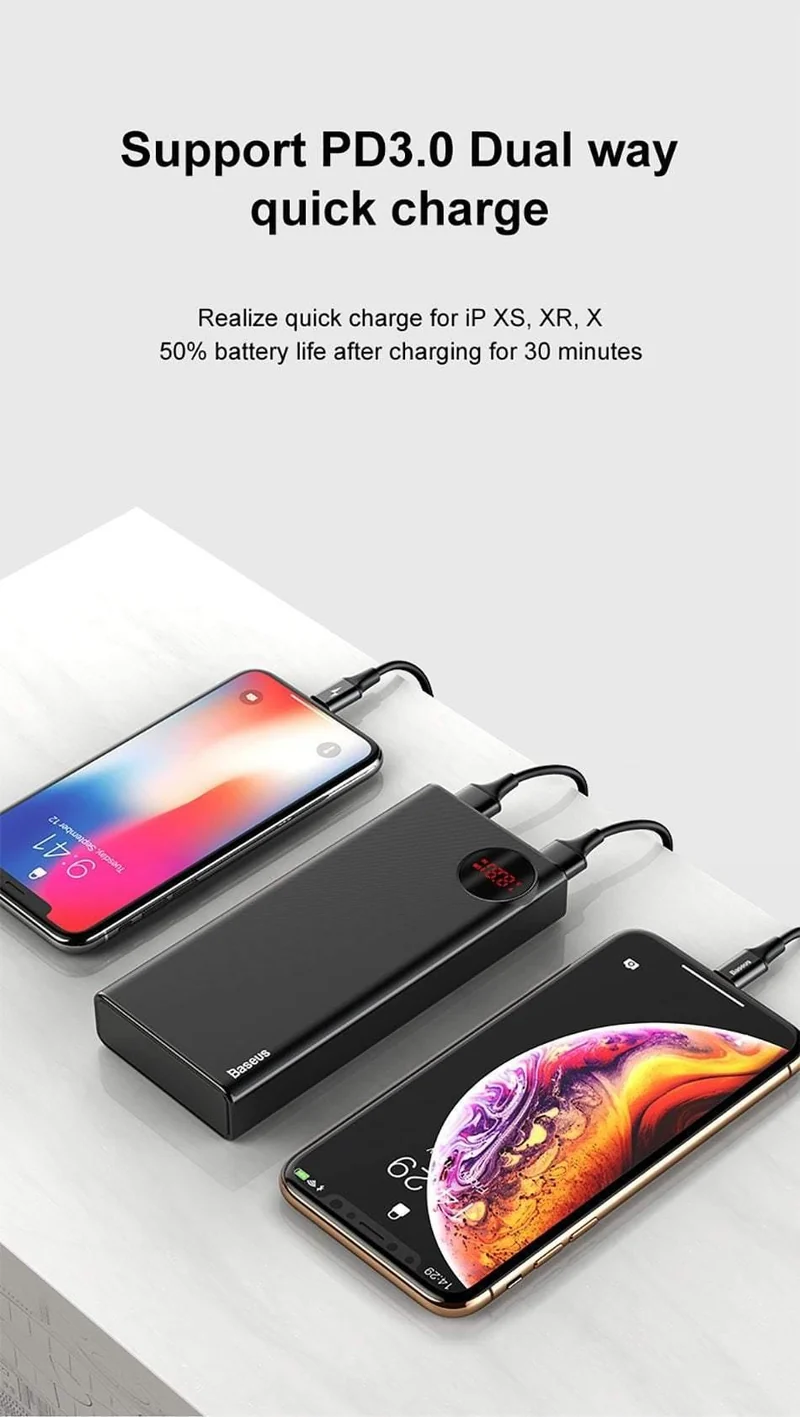 Baseus 20000 mAh Power Bank USB C PD Quick Charge 3.0 20000 mAh Pover Poverbank Für Huawei Xiaomi Externer Akku Powerbank