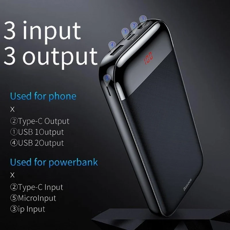 Baseus 20000 mAh Power Bank Für iPhone Xiaomi Tragbare 20000 mAh Powerbank Externe Batterie USB C PD Lade Ladegerät Poverbank