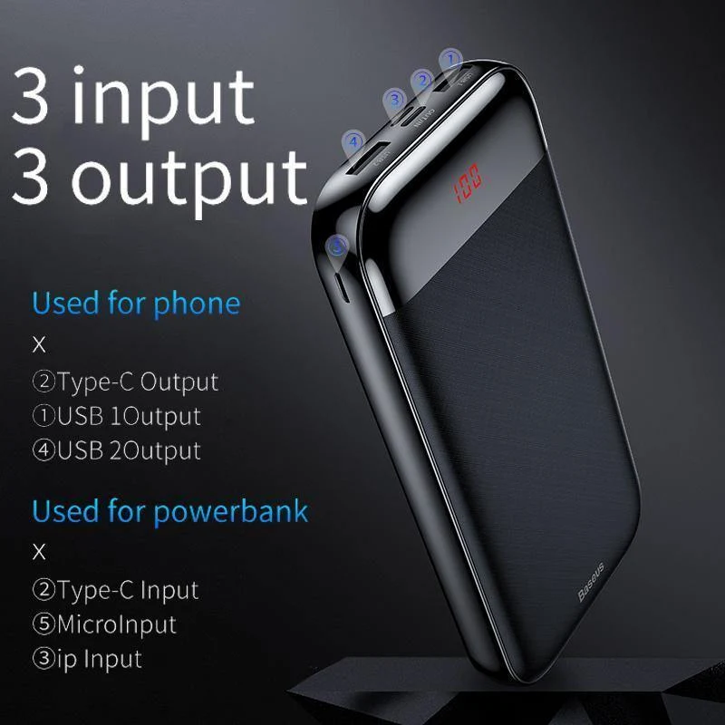 Baseus 20000 mAh Power Bank Für iPhone Xiaomi Tragbare 20000 mAh Powerbank Externe Batterie USB C PD Lade Ladegerät Poverbank