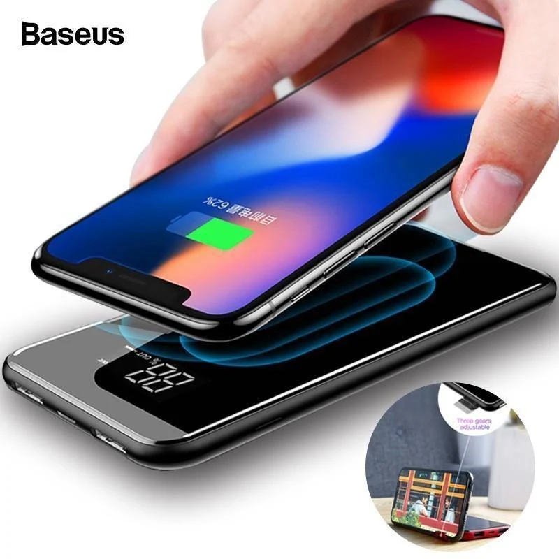 Baseus 8000 mAh QI Drahtlose Ladegerät Power Bank Für iPhone XS Max Xiaomi LCD Dual USB Externe Batterie Drahtlose Aufladen powerbank