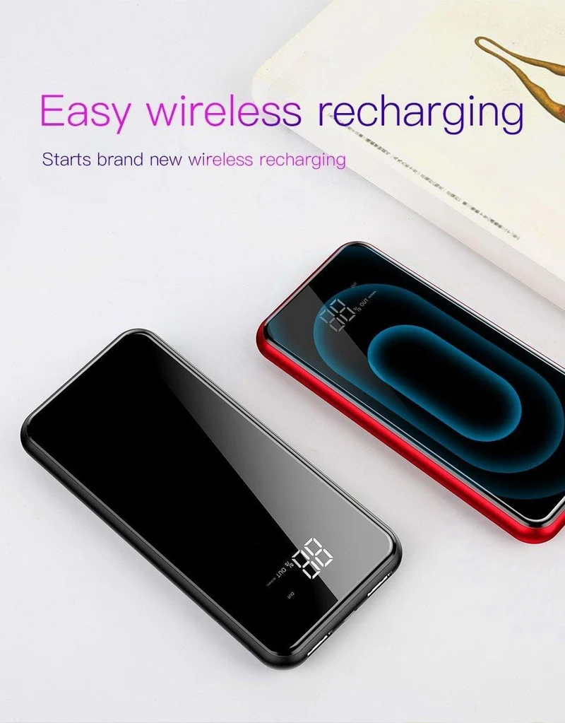 Baseus 8000 mAh QI Drahtlose Ladegerät Power Bank Für iPhone XS Max Xiaomi LCD Dual USB Externe Batterie Drahtlose Aufladen powerbank