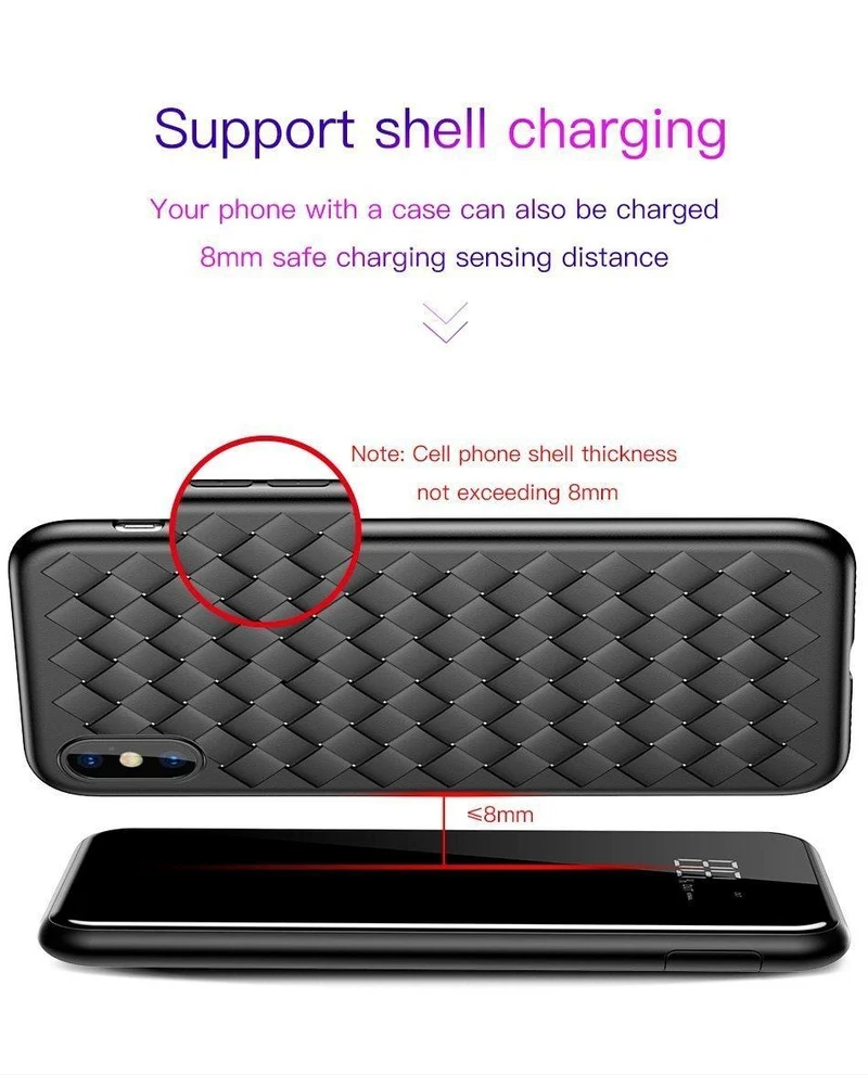 Baseus 8000 mAh QI Drahtlose Ladegerät Power Bank Für iPhone XS Max Xiaomi LCD Dual USB Externe Batterie Drahtlose Aufladen powerbank