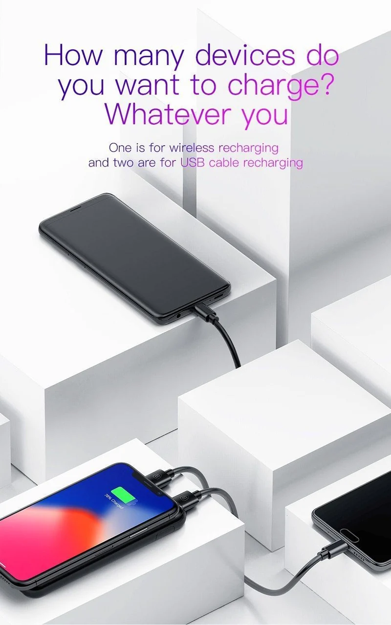 Baseus 8000 mAh QI Drahtlose Ladegerät Power Bank Für iPhone XS Max Xiaomi LCD Dual USB Externe Batterie Drahtlose Aufladen powerbank