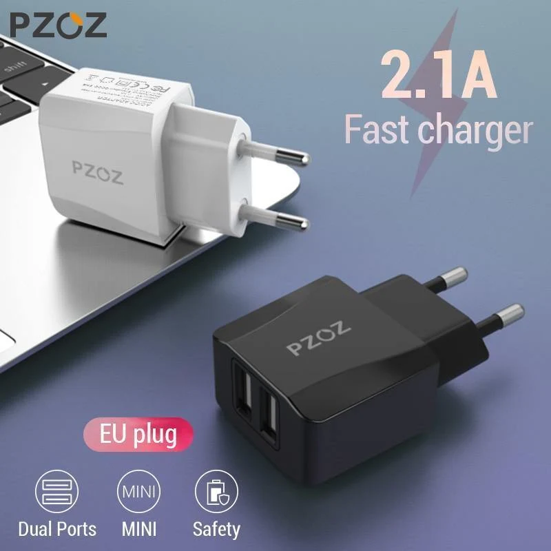 PZOZ Dual USB Ladegerät 2a Schnelles Aufladen Reise EU Stecker Adapter tragbares Wandladegerät Handykabel Für iPhone Samsung xiaomi