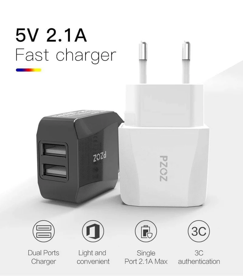 PZOZ Dual USB Ladegerät 2a Schnelles Aufladen Reise EU Stecker Adapter tragbares Wandladegerät Handykabel Für iPhone Samsung xiaomi