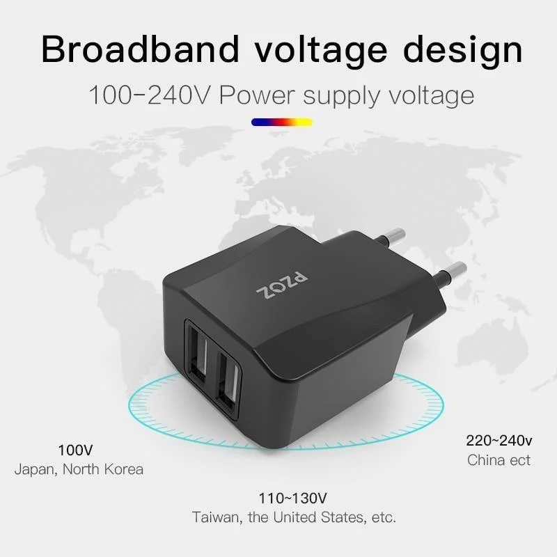 PZOZ Dual USB Ladegerät 2a Schnelles Aufladen Reise EU Stecker Adapter tragbares Wandladegerät Handykabel Für iPhone Samsung xiaomi