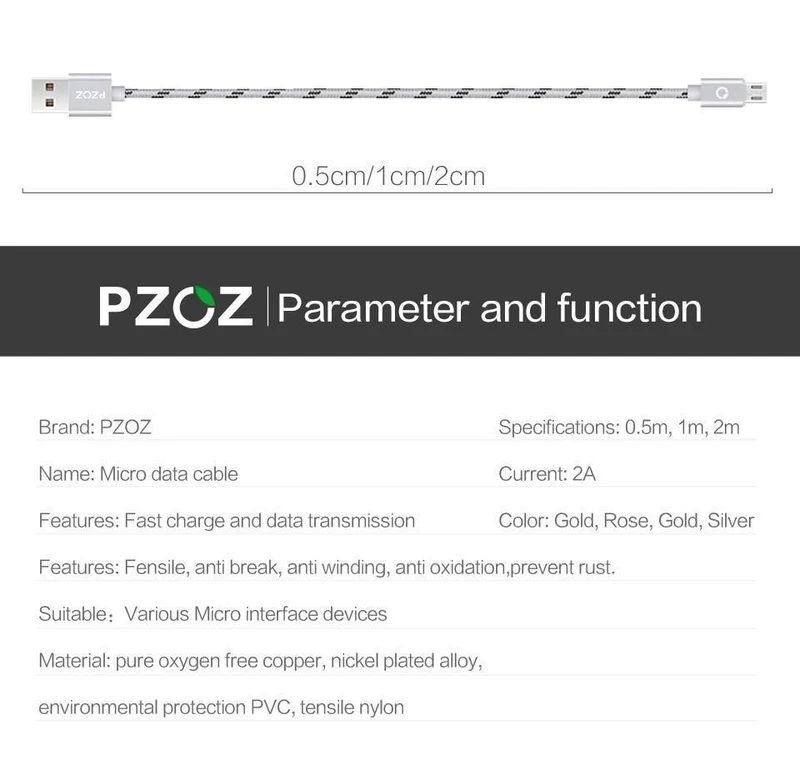 PZOZ Micro USB-Kabel Schnelllade-Telefonladegerät-Adapter Datenkabel für Samsung Xiaomi Huawei MEIZU SONY Android Charge MicroUSB