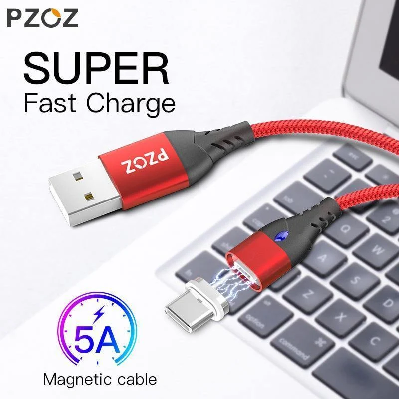 PZOZ USB C Magnetkabel 5A Superschnelles Laden Telefon Typ-C Magnet-Ladeadapter für Samsung Galaxy S9 Huawei Xiaomi A2 lite