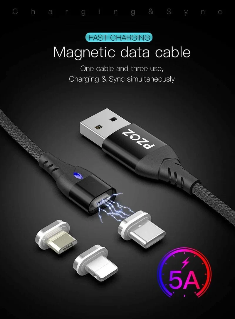 PZOZ USB C Magnetkabel 5A Superschnelles Laden Telefon Typ-C Magnet-Ladeadapter für Samsung Galaxy S9 Huawei Xiaomi A2 lite