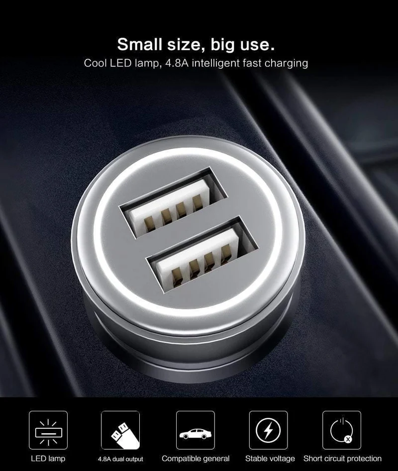 PZOZ Autoladegerät Dual USB 4.8A Lade-Handyadapter für iPhone 7 6 Samsung Xiaomi Micro Mini Dash Autoladegerät Universal