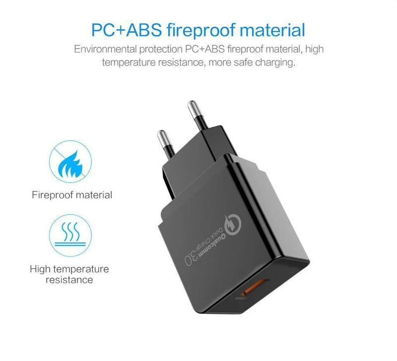PZOZ USB-Ladegerät Mobiltelefon Schnellladung Qualcomm Quick Charge QC 3.0 Reise-Wandadapter EU-Stecker für Samsung Xiaomi iPhone