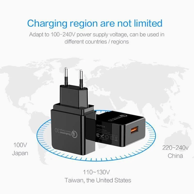 PZOZ USB-Ladegerät Mobiltelefon Schnellladung Qualcomm Quick Charge QC 3.0 Reise-Wandadapter EU-Stecker für Samsung Xiaomi iPhone