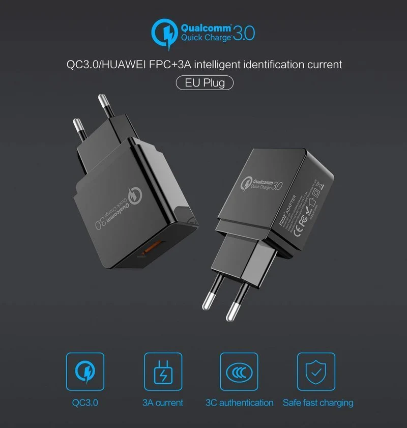 PZOZ USB-Ladegerät Mobiltelefon Schnellladung Qualcomm Quick Charge QC 3.0 Reise-Wandadapter EU-Stecker für Samsung Xiaomi iPhone