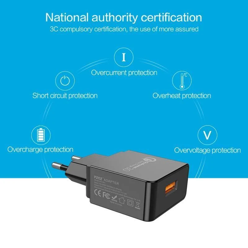 PZOZ USB-Ladegerät Mobiltelefon Schnellladung Qualcomm Quick Charge QC 3.0 Reise-Wandadapter EU-Stecker für Samsung Xiaomi iPhone
