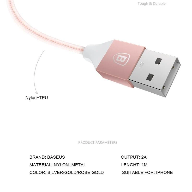 Baseus USB-Kabel für iPhone X 8 5 5s 6s 6 7 Handy 2A Schnellladekabel Datensynchronisationskabel Kabel für IOS 8 9 10 11