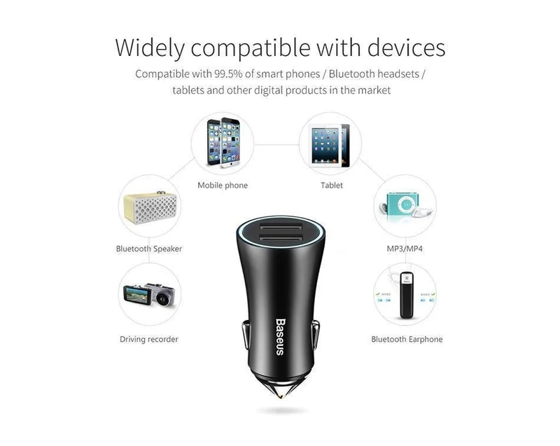 Baseus Dual USB Autoladegerät für iPhone XS Samsung Handyladegerät Auto Zigarettenanzünder Tablet GPS Reiseadapter Telefonladegerät