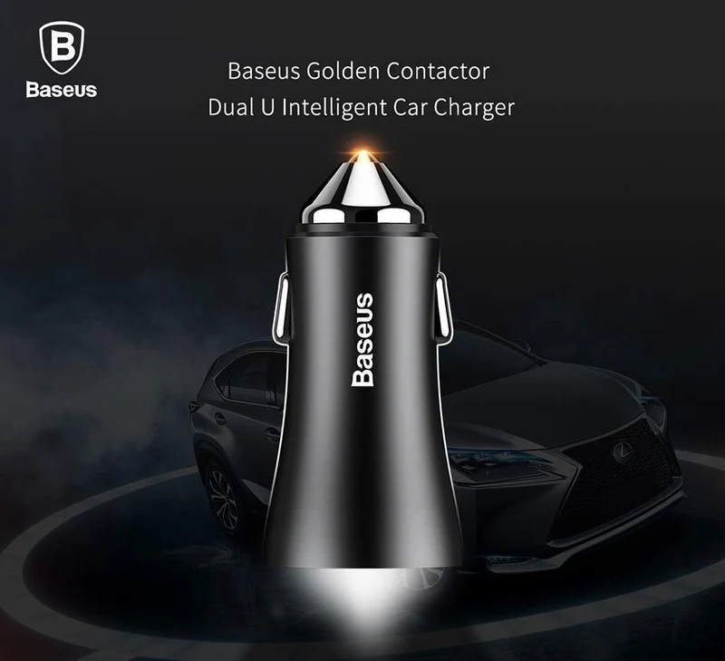 Baseus Dual USB Autoladegerät für iPhone XS Samsung Handyladegerät Auto Zigarettenanzünder Tablet GPS Reiseadapter Telefonladegerät