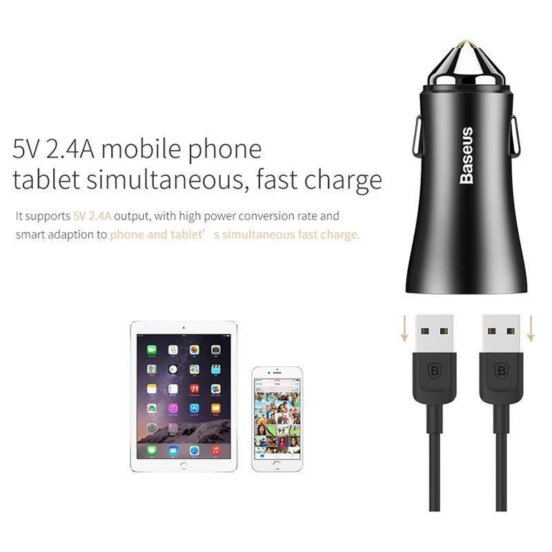 Baseus Dual USB Autoladegerät für iPhone XS Samsung Handyladegerät Auto Zigarettenanzünder Tablet GPS Reiseadapter Telefonladegerät