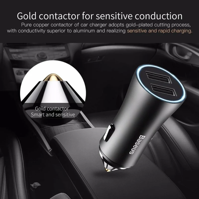 Baseus Dual USB Autoladegerät für iPhone XS Samsung Handyladegerät Auto Zigarettenanzünder Tablet GPS Reiseadapter Telefonladegerät