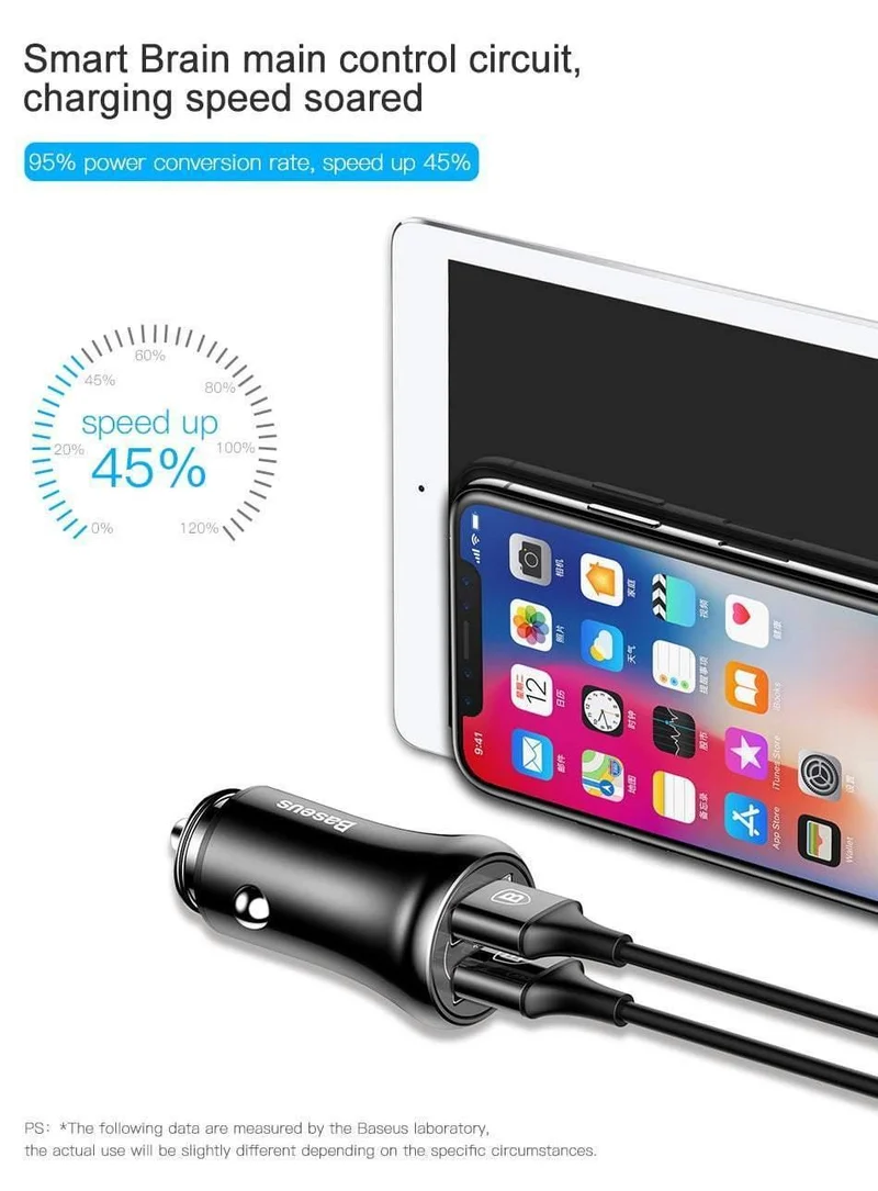 Baseus Autoladegerät Dual USB Autoladegerät Auto-Styling USB-Ladegerät für Mobiltelefon Schnelles Autotelefonladegerät für Xiaomi Roidmi 3s