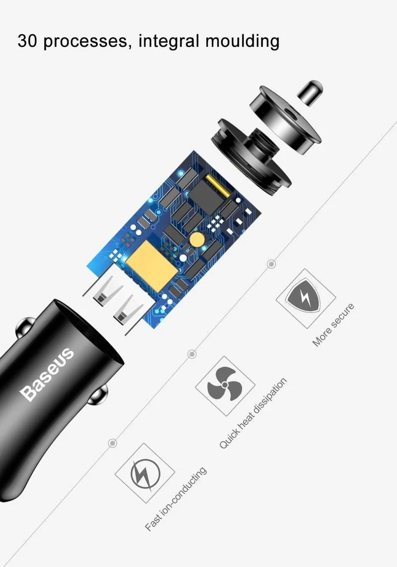 Baseus Autoladegerät Dual USB Autoladegerät Auto-Styling USB-Ladegerät für Mobiltelefon Schnelles Autotelefonladegerät für Xiaomi Roidmi 3s