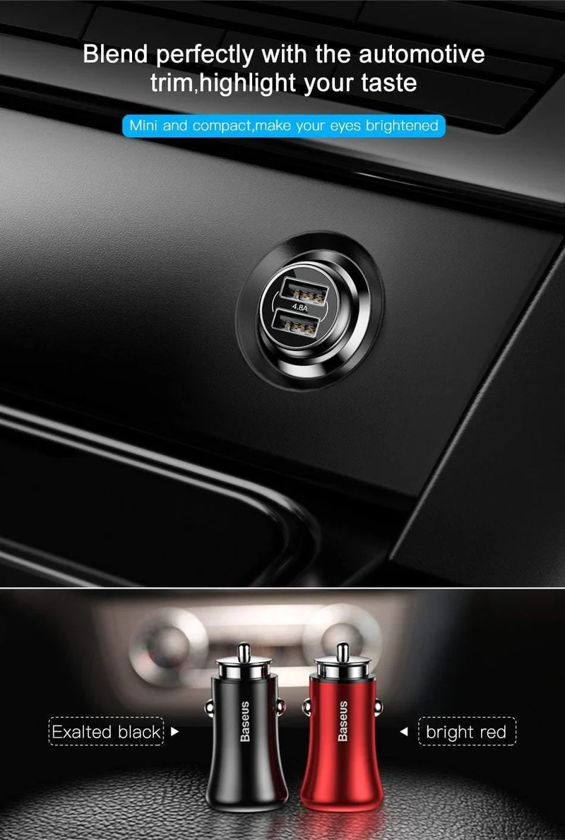 Baseus Autoladegerät Dual USB Autoladegerät Auto-Styling USB-Ladegerät für Mobiltelefon Schnelles Autotelefonladegerät für Xiaomi Roidmi 3s