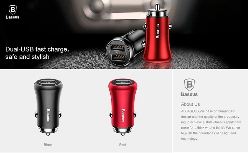 Baseus Autoladegerät Dual USB Autoladegerät Auto-Styling USB-Ladegerät für Mobiltelefon Schnelles Autotelefonladegerät für Xiaomi Roidmi 3s