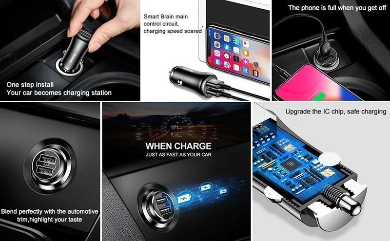 Baseus Autoladegerät Dual USB Autoladegerät Auto-Styling USB-Ladegerät für Mobiltelefon Schnelles Autotelefonladegerät für Xiaomi Roidmi 3s