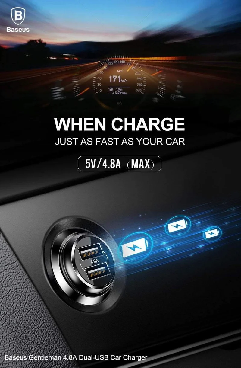 Baseus Autoladegerät Dual USB Autoladegerät Auto-Styling USB-Ladegerät für Mobiltelefon Schnelles Autotelefonladegerät für Xiaomi Roidmi 3s