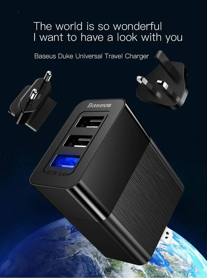 Baseus 3 Port USB Ladegerät 3in1 Triple EU US UK Stecker 2.4 A Reise Wand Ladegerät Adapter für iPhone Samsung Xiaomi Telefon USB Ladegerät