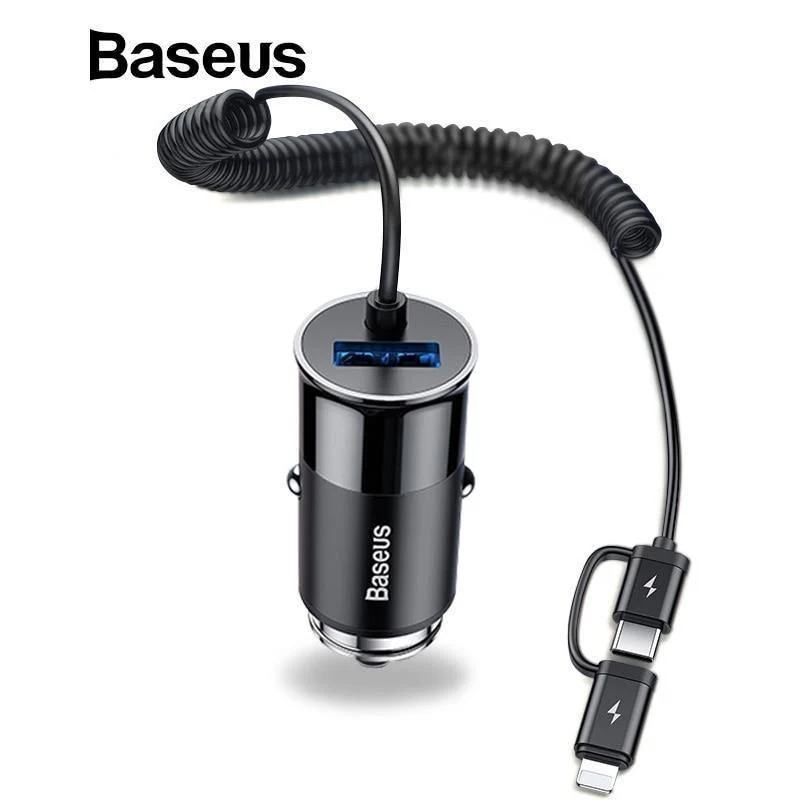 Baseus 2-in-1-Autoladegerät für Mobiltelefone, Reiseadapter und USB-Typ-C-Federladekabel für iPhone, Samsung, Autotelefonladegerät
