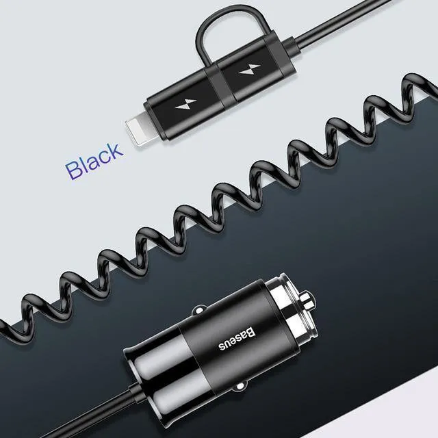 Baseus 2-in-1-Autoladegerät für Mobiltelefone, Reiseadapter und USB-Typ-C-Federladekabel für iPhone, Samsung, Autotelefonladegerät