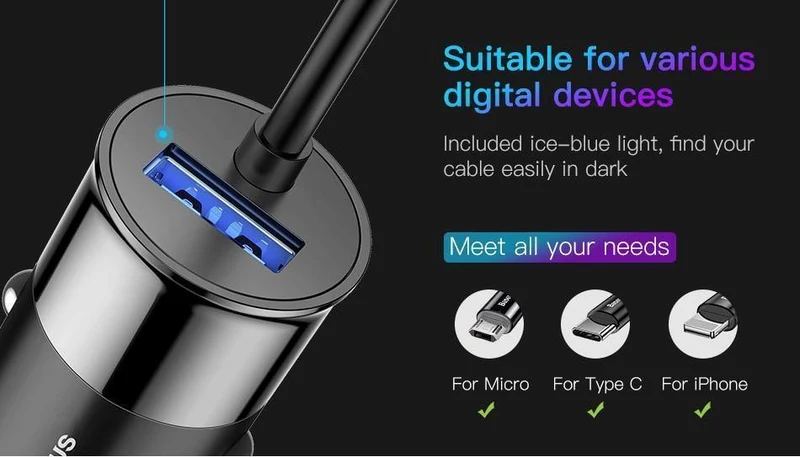Baseus 2-in-1-Autoladegerät für Mobiltelefone, Reiseadapter und USB-Typ-C-Federladekabel für iPhone, Samsung, Autotelefonladegerät