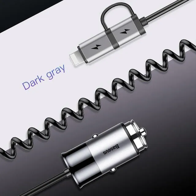 Baseus 2-in-1-Autoladegerät für Mobiltelefone, Reiseadapter und USB-Typ-C-Federladekabel für iPhone, Samsung, Autotelefonladegerät