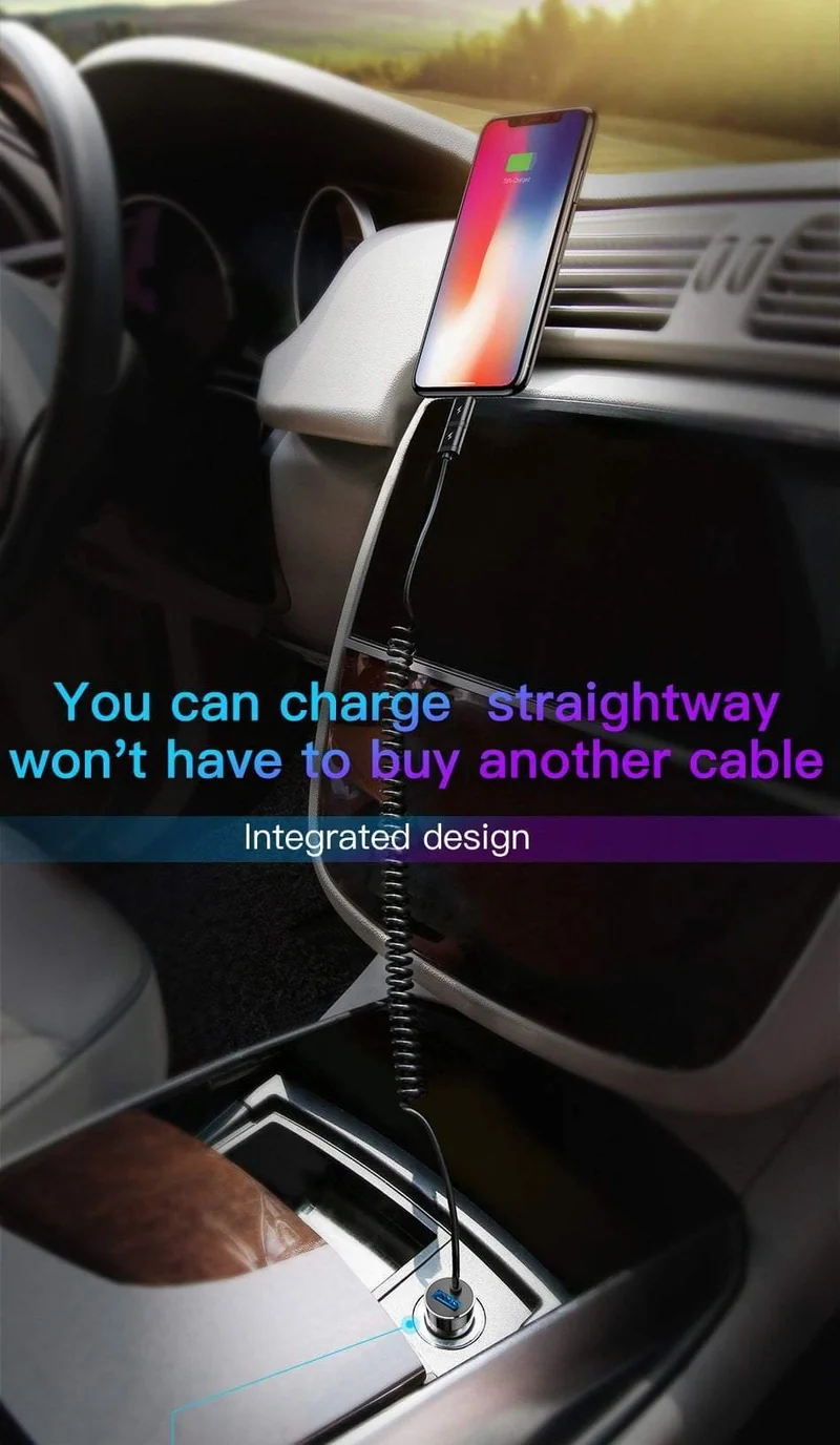 Baseus 2-in-1-Autoladegerät für Mobiltelefone, Reiseadapter und USB-Typ-C-Federladekabel für iPhone, Samsung, Autotelefonladegerät
