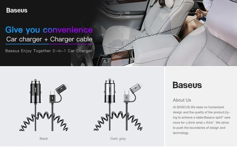 Baseus 2-in-1-Autoladegerät für Mobiltelefone, Reiseadapter und USB-Typ-C-Federladekabel für iPhone, Samsung, Autotelefonladegerät