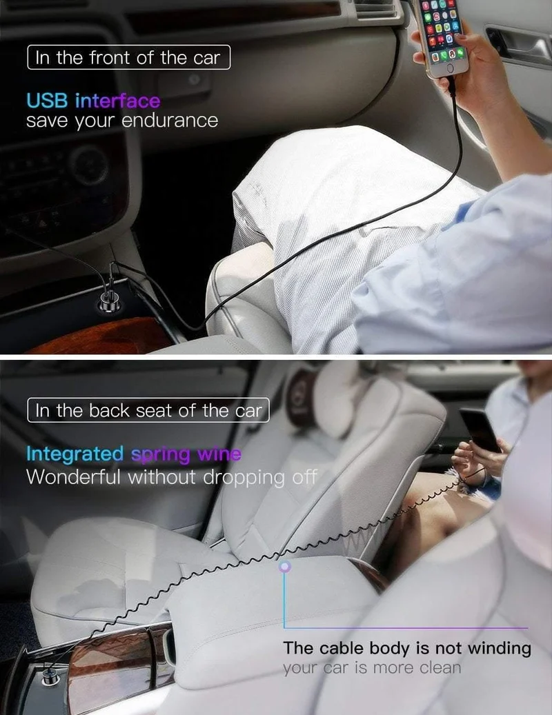 Baseus 2-in-1-Autoladegerät für Mobiltelefone, Reiseadapter und USB-Typ-C-Federladekabel für iPhone, Samsung, Autotelefonladegerät