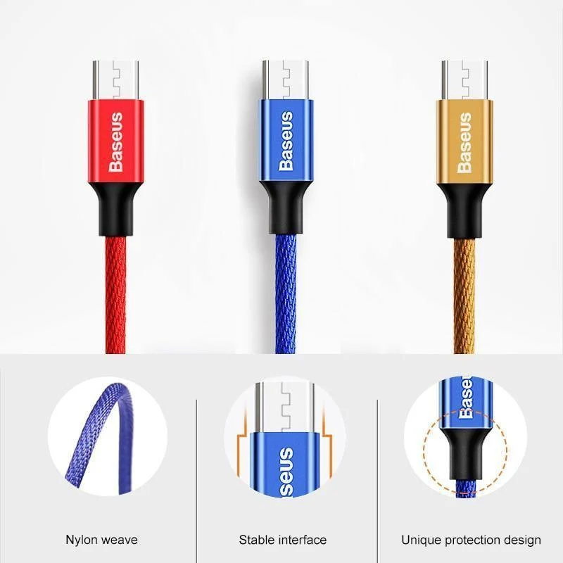2 teile/los, Baseus Micro USB Kabel 2A Schnelle Daten Sync Lade Microusb Ladegerät Für Samsung Xiaomi HTC Android Handy Kabel