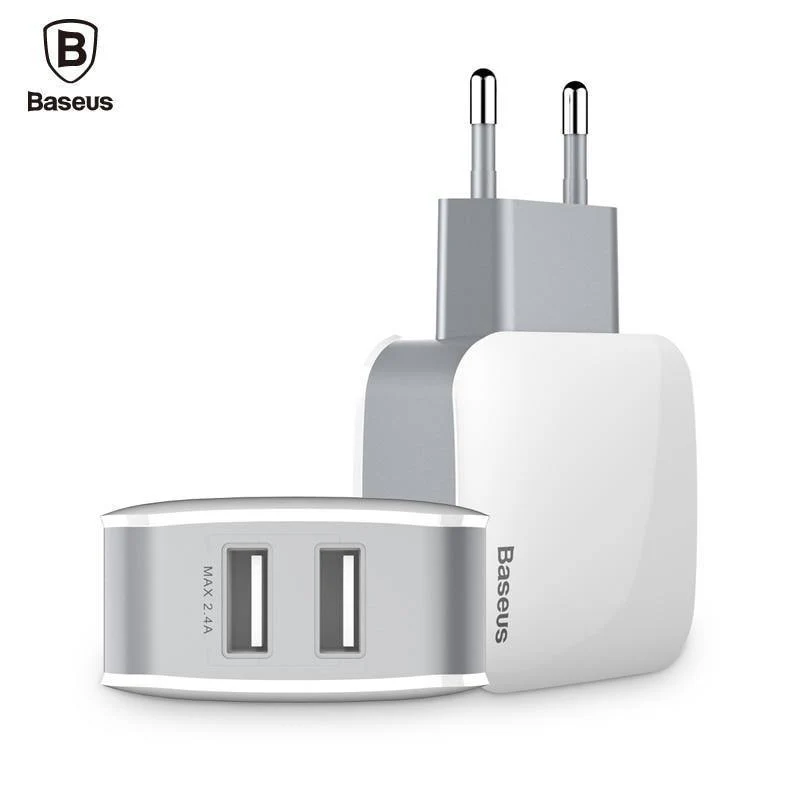 Baseus Universal Phone USB-Ladegerät Dual Ports Reise-Wandladegerät Adapter 2.4A EU US-Stecker Handy-Ladegerät für iPhone Tablet