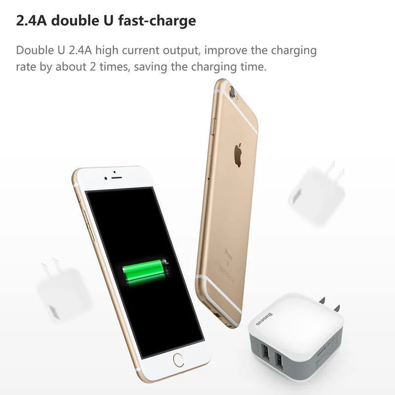 Baseus Universal Phone USB-Ladegerät Dual Ports Reise-Wandladegerät Adapter 2.4A EU US-Stecker Handy-Ladegerät für iPhone Tablet