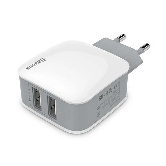 Baseus Universal Phone USB-Ladegerät Dual Ports Reise-Wandladegerät Adapter 2.4A EU US-Stecker Handy-Ladegerät für iPhone Tablet