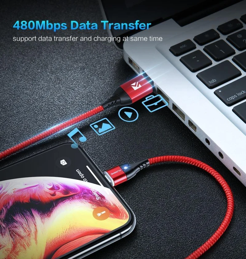 FLOVEME Magnetkabel Micro USB Typ C für iPhone Lightning-Kabel 1M 3A Schnellladekabel USB-C Typ-C Magnet-Ladekabel für Telefon
