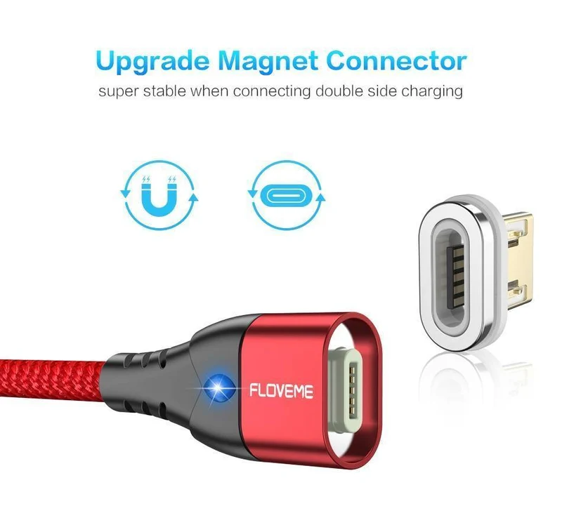 FLOVEME Magnetkabel Micro USB Typ C für iPhone Lightning-Kabel 1M 3A Schnellladekabel USB-C Typ-C Magnet-Ladekabel für Telefon