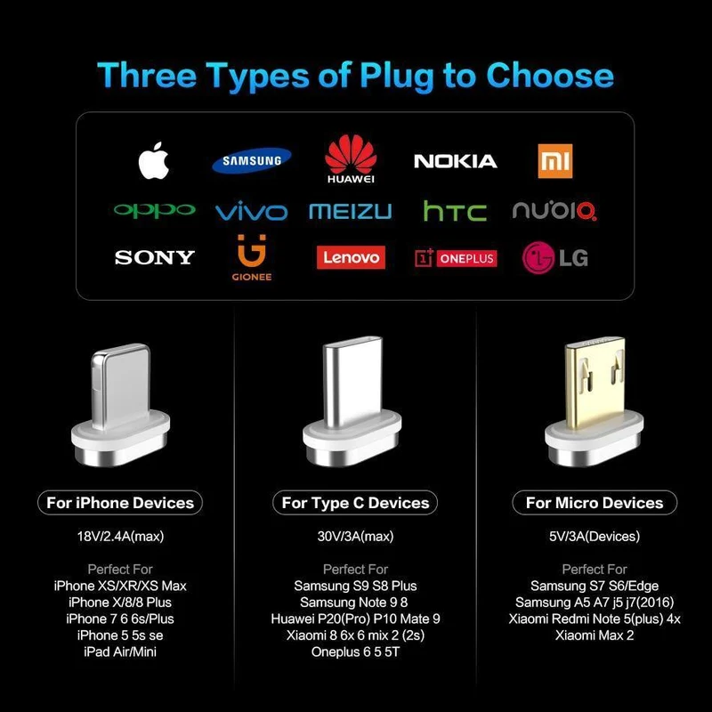 FLOVEME Magnetkabel Micro USB Typ C für iPhone Lightning-Kabel 1M 3A Schnellladekabel USB-C Typ-C Magnet-Ladekabel für Telefon