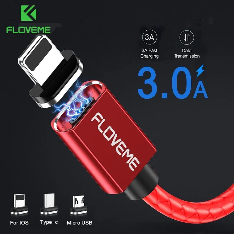FLOVEME 3A Magnetkabel Micro USB Typ C Kabel für iPhone 1M Schnellladekabel USB C Telefon Magnet Ladegerät für Samsung Xiaomi Cabo